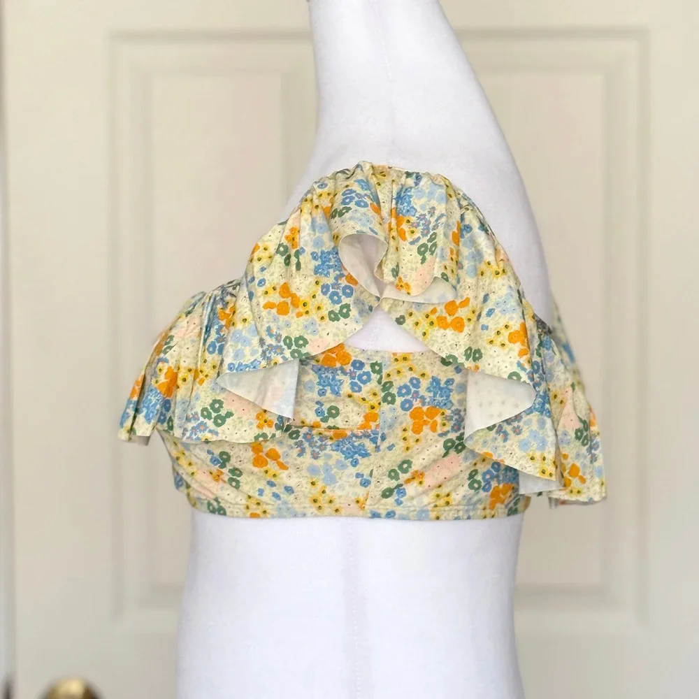 & Other Stories Floral‎ Ruffle Bikini Top Yellow Blue Paris Atelier NWT US 12